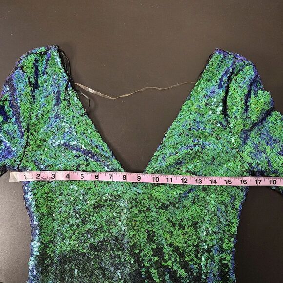 AKIRA Chicago Black Label Peacock Sequin Dress Sz Large Blue Green - Picture 3 of 6